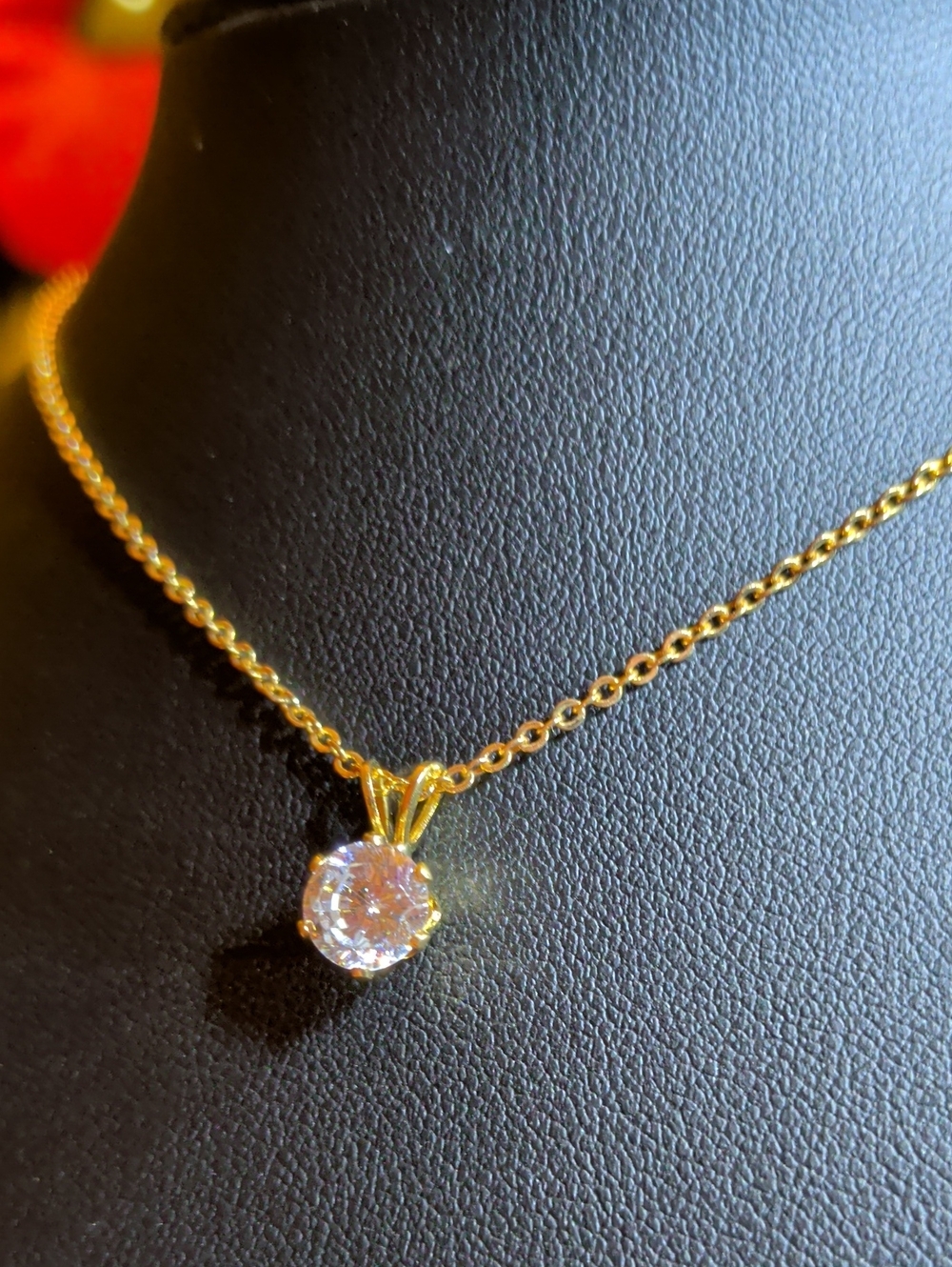 Sparkling Solitaire Crystal Dainty Gold Plated Chain Necklace